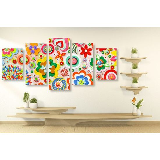 5-dílný obraz květiny v hravém provedení