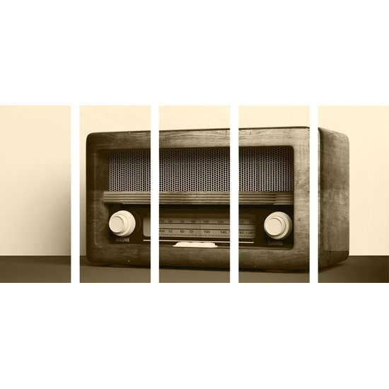 5-dílný obraz staré rádio v sépiovém provedení
