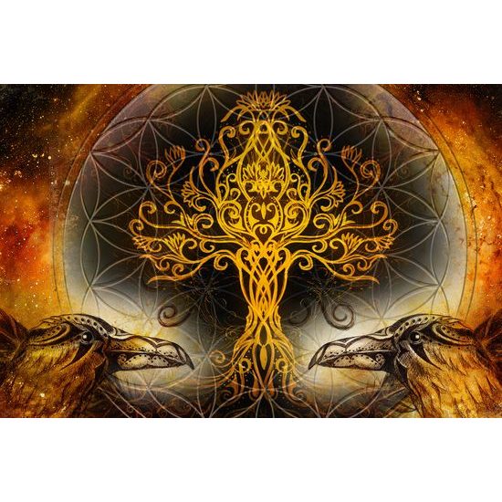 Obraz tajemný strom života s havrany