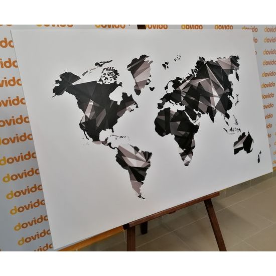 Obraz mapa světa tovrená polygony v černobílém provedení
