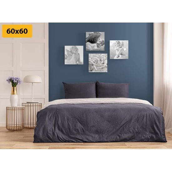 Set obrazů spící andílci v černobílém provedení