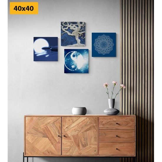 Set obrazů motivy Feng Shui v modrých barvách