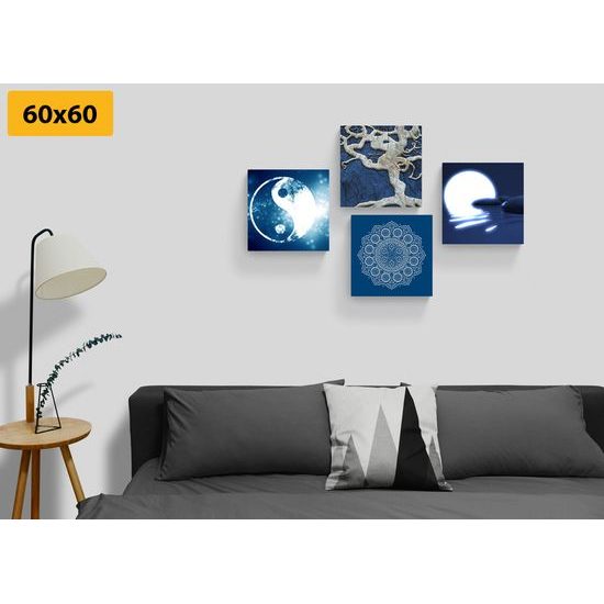 Set obrazů motivy Feng Shui v modrých barvách
