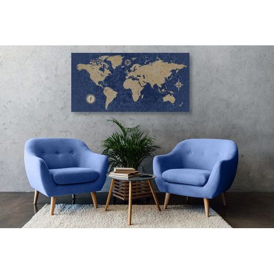 Obraz vintage mapa světa v modrém provedení