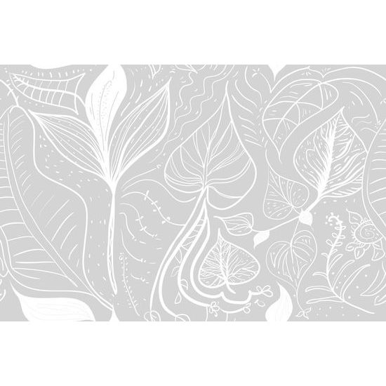 Tapeta umělecké listy v šedém provedení