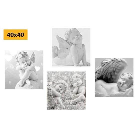 Set obrazů spící andílci v černobílém provedení