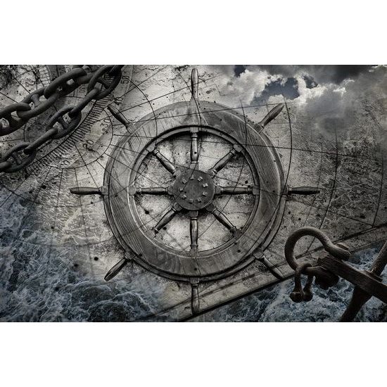 Samolepící fototapeta lodní kormidlo v zajímavém provedení