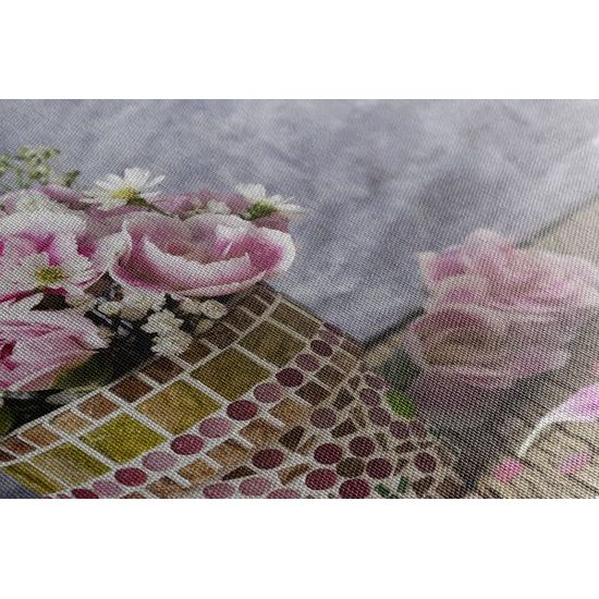 Obraz mozaikový květináč s růžovými květy karafiátu