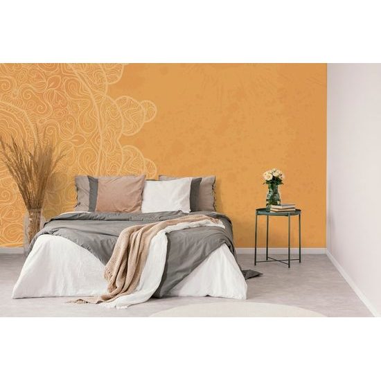Tapeta oranžová Mandala s abstraktními prvky
