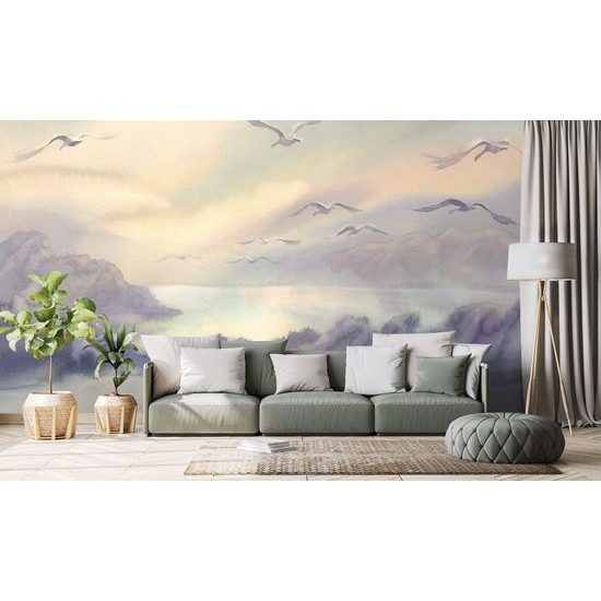 Samolepící tapeta odlétající ptáci nad jezerem