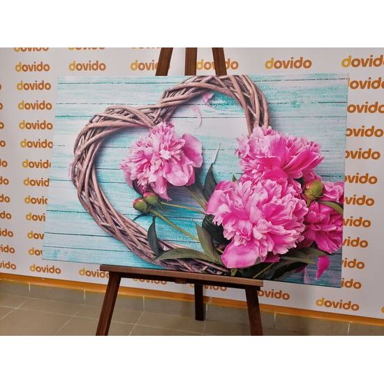 Obraz květiny a dřívko ve tvaru srdce