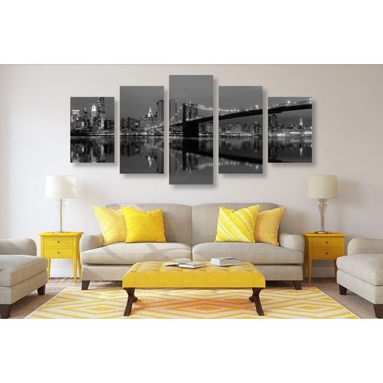5-dílný obraz noční Manhattan v černobílém provedení
