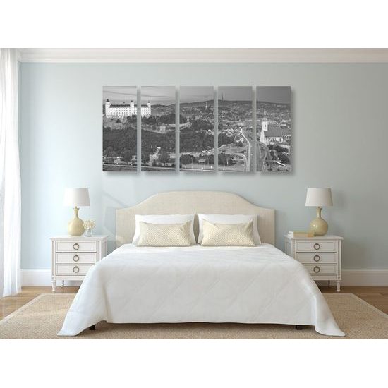 5-dílný obraz Bratislavský hrad v černobílém provedení