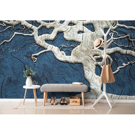 Samolepící tapeta abstraktní malovaný strom s modrým detailem