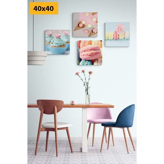 Set obrazů pastelové zákusky