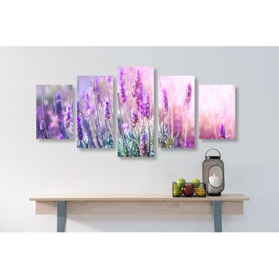 5-dílný obraz květiny romantické levandule