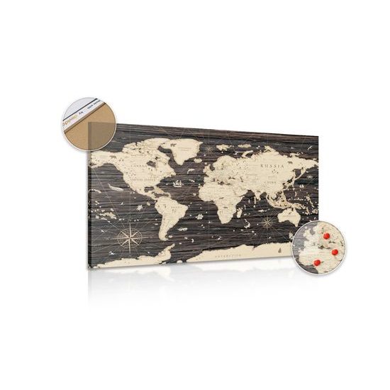 Obraz na korku hnědá mapa světa na dřevě