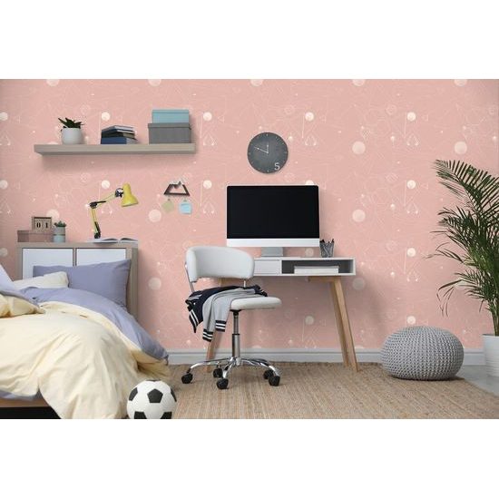 Samolepící tapeta jemné geometrické prvky na růžovém pozadí