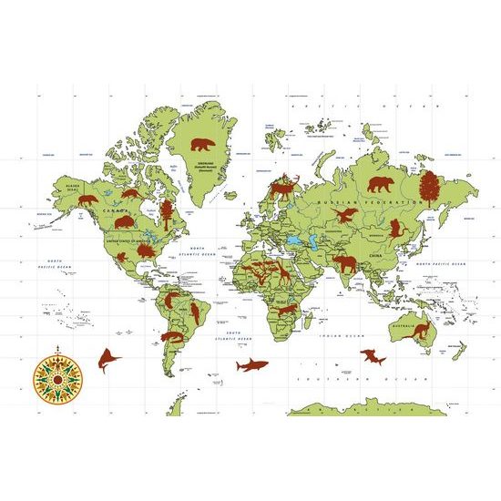 Samolepící tapeta mapa světa se symbolickými zvířaty