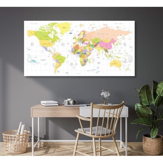 Obraz na korku přehledná mapa světa na bílém pozadí