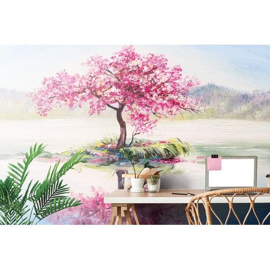 Tapeta orientální třešeň v objetí jezera