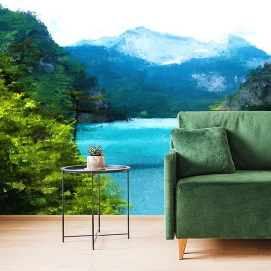 Tapeta malované tyrkysové jezero