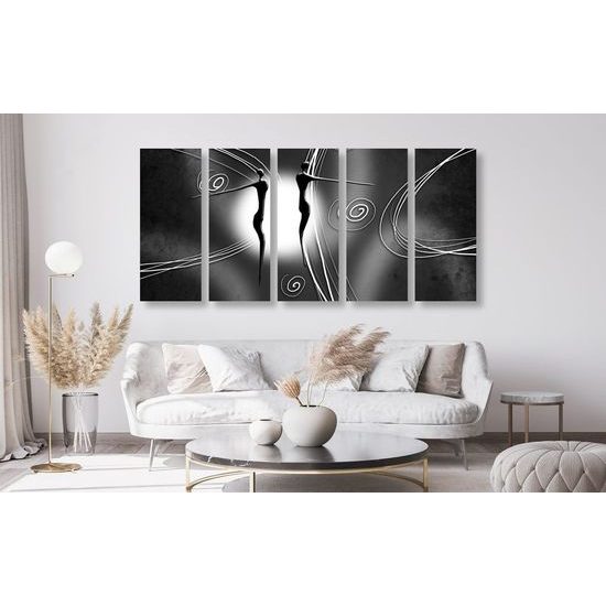 5-dílný obraz spřízněné duše v černobílém provedení