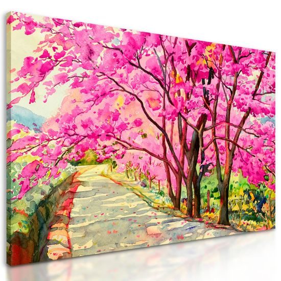 Obraz dále rozkvetlých třešní