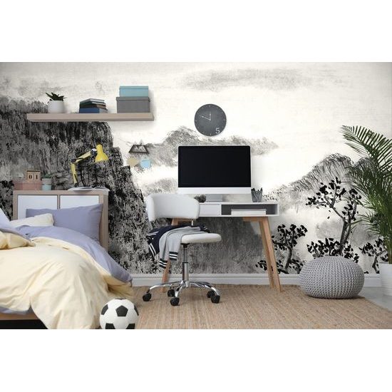 Tapeta černobílá malba čínské země