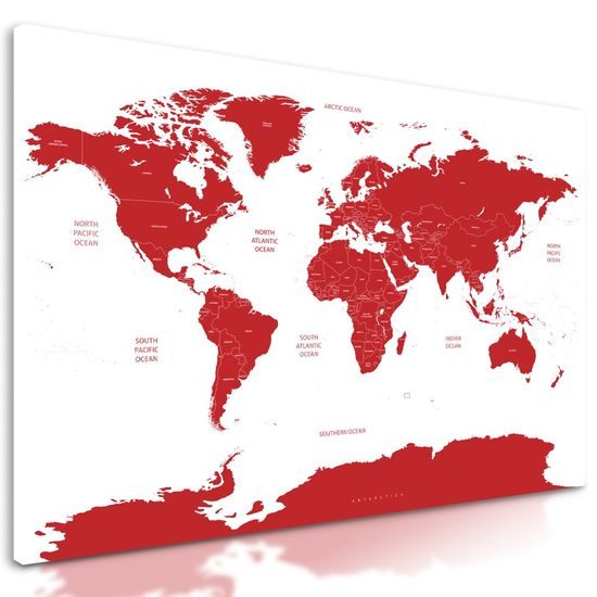 Obraz podrobná mapa světa v červené barvě