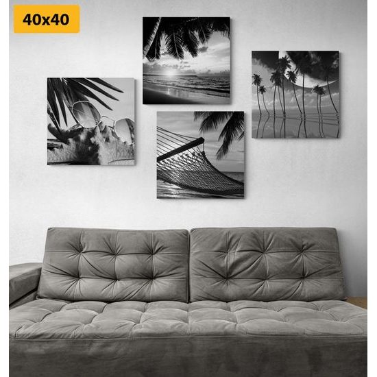 Set obrazů černobílé zákoutí pláže