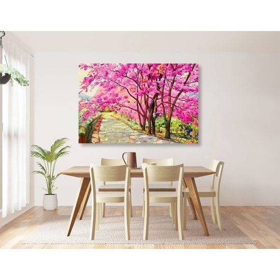 Obraz dále rozkvetlých třešní