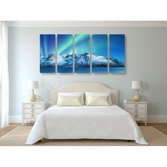 5-dílný obraz polární záře nad arktickým ledovcem