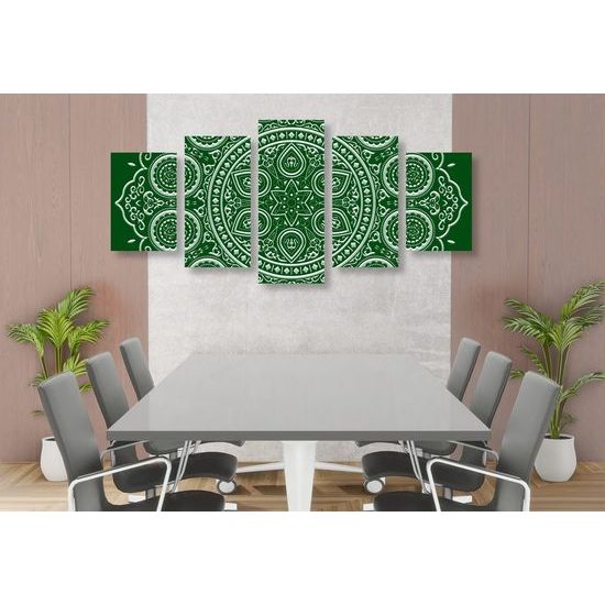 5-dílný obraz něžná Mandala na zeleném pozadí