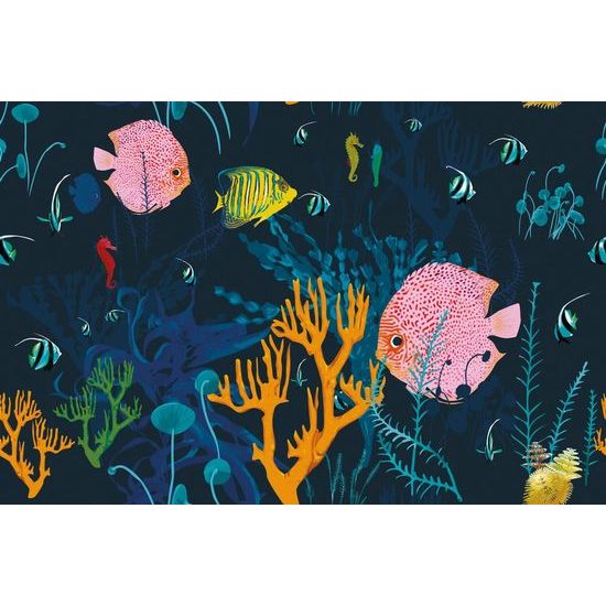 Tapeta okouzlující podmořský svět v modrém provedení