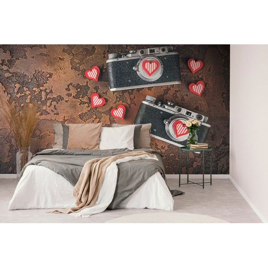 Samolepící fototapeta retro fotoaparáty se srdíčky