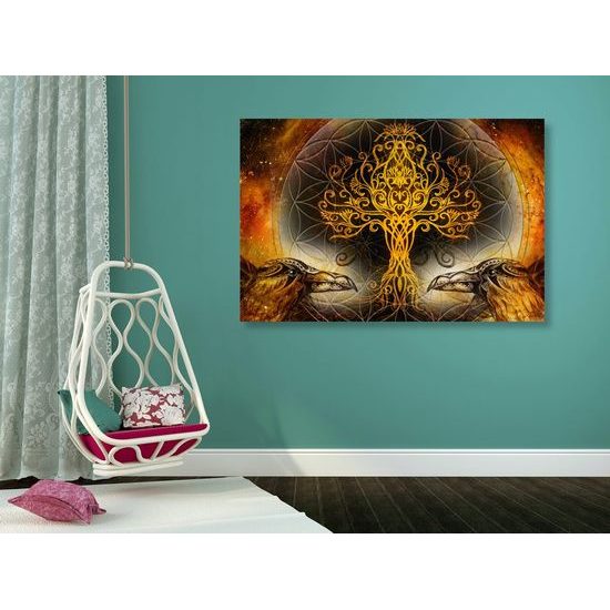 Obraz tajemný strom života s havrany