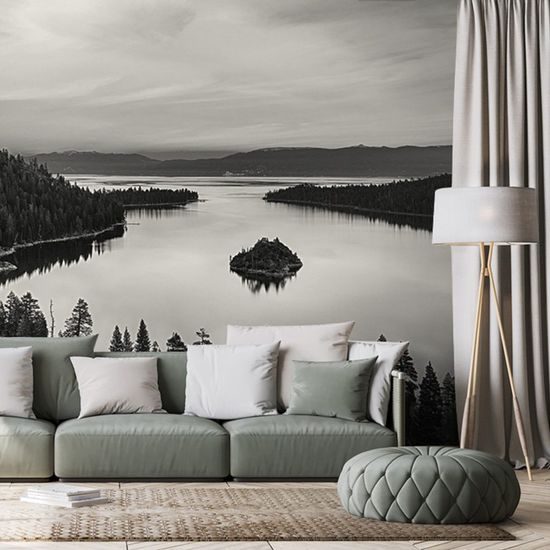 Samolepící fototapeta příroda po západu slunce v černobílém provedení