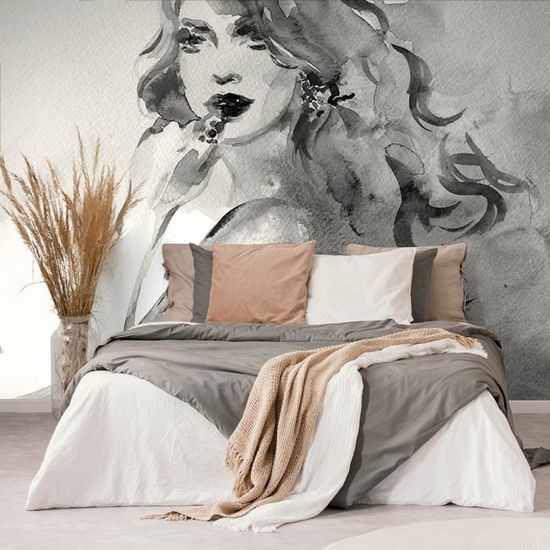 Tapeta černobílý portrét dámy v akvarelovém provedení