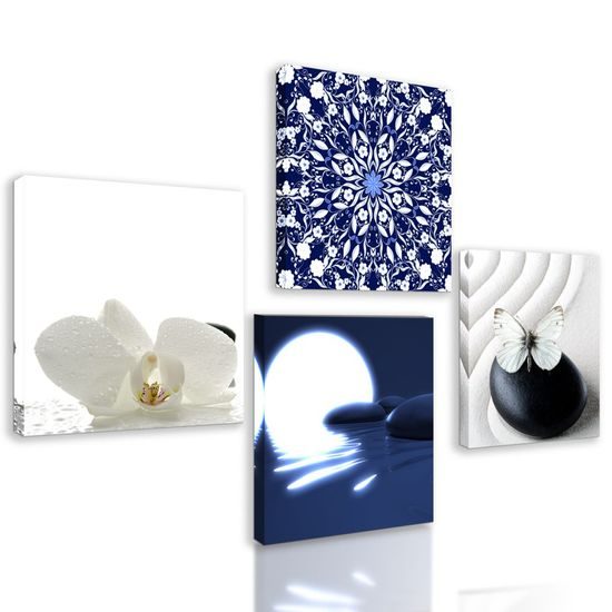 Set obrazů harmonie na bílo-modrém pozadí