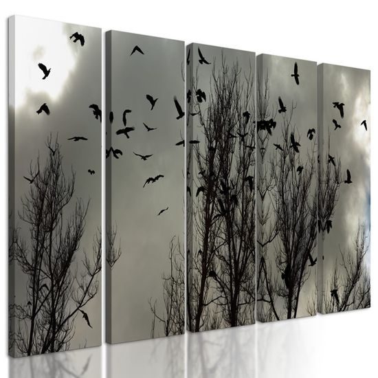 5-dílný obraz vrány před bouří