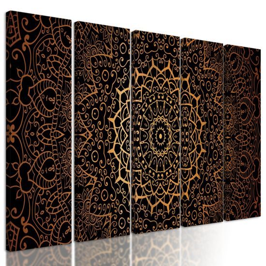 5dílný obraz oranžová Mandala v indickém stylu