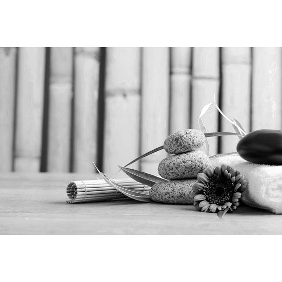 Krásná samolepící fototapeta meditační zátiší v černobílém provedení