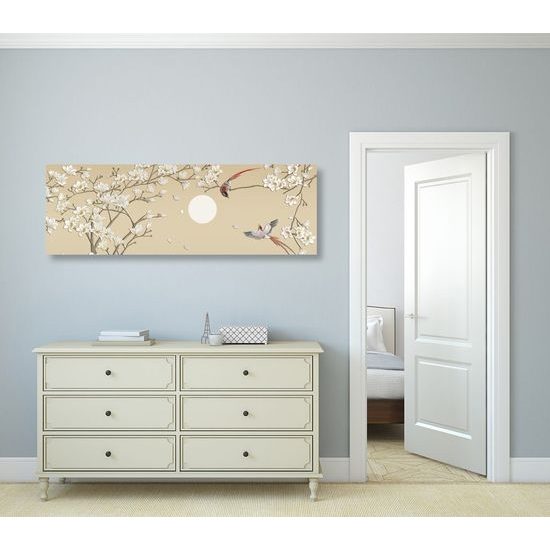 Obraz létající ptáčci mezi větvemi stromů