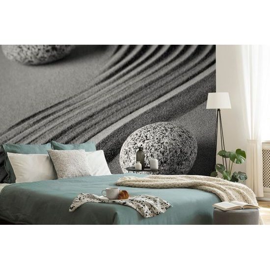 Tapeta černobílá souhra kamenů s pískem