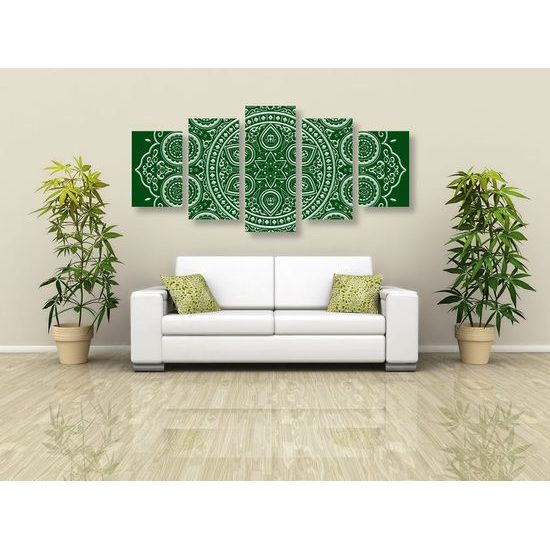 5-dílný obraz něžná Mandala na zeleném pozadí