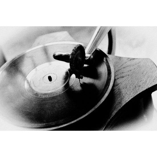 Samolepící fototapeta detail starobylého gramofonu v černobílém provedení