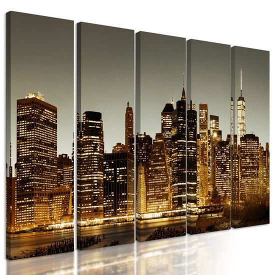 5-dílný obraz noční New York