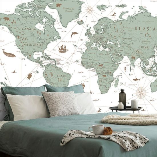 Samolepící tapeta mapa světa s historickým nádechem v zeleném provedení