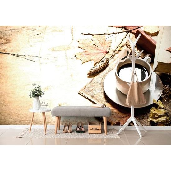 Samolepící fototapeta podzimní zátiší s šálkem kávy